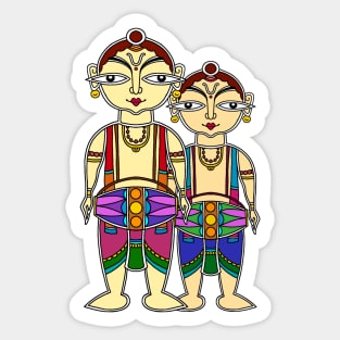 Folk art DEVOTEES OF KRISHNA Sticker